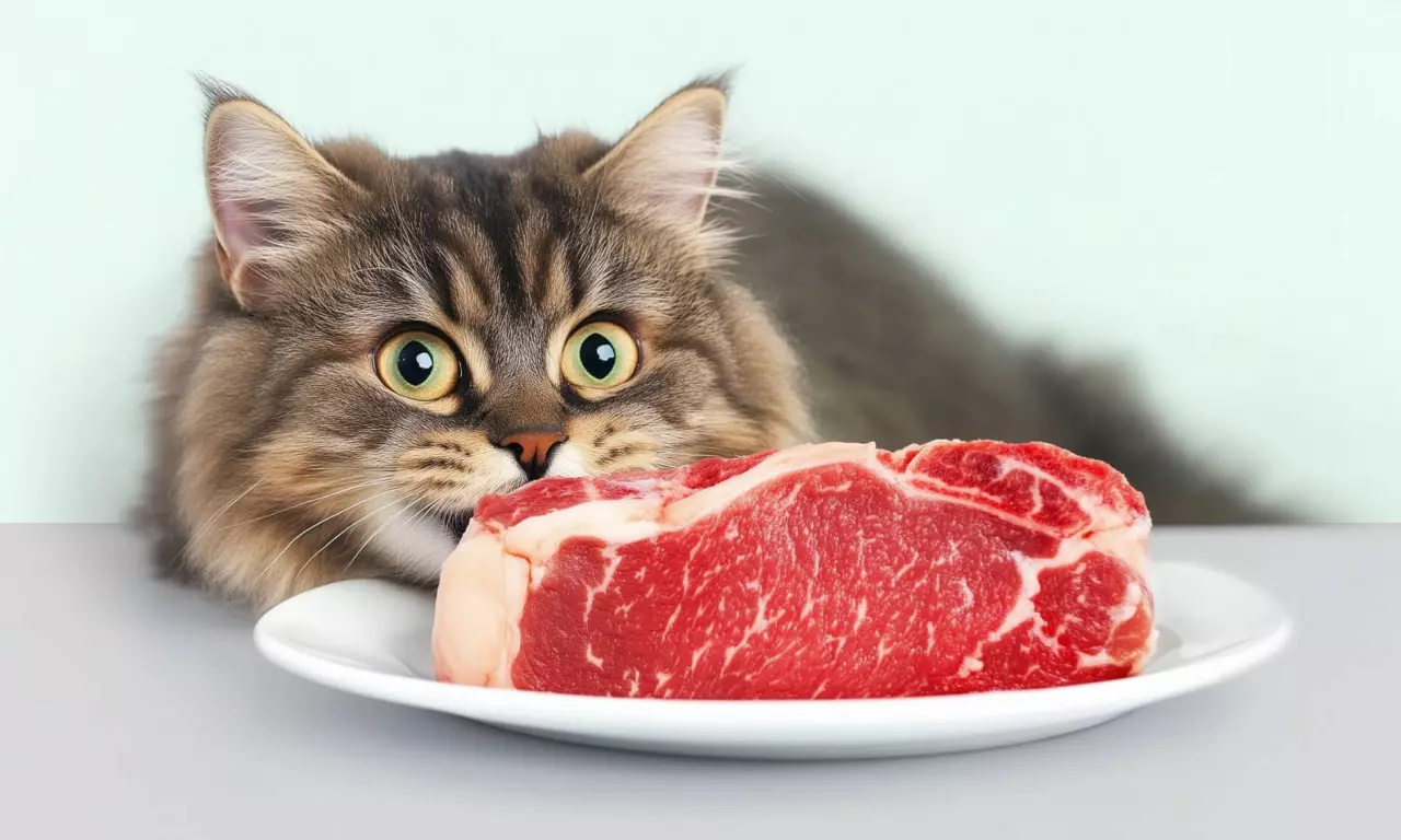 Можно ли давать сырое мясо кошке? Конечно, она же хищник!